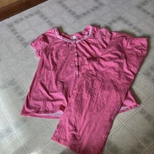 Aria Collection Pajamas Large Cotton Button Up Short Sleeve Crop Pants Polka Dot